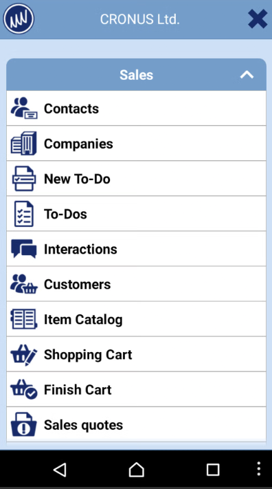 MobileNAV sales screen on handheld device